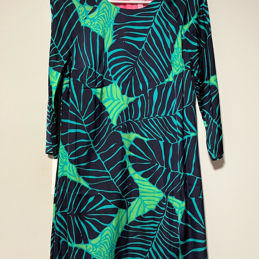 Lilly Pulitzer Green and Black Leaf Print Dress